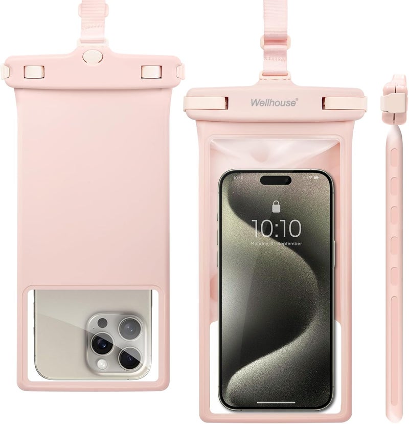 Wellhouse Waterproof Phone Pouch, Waterproof Phone Case for iPhone 16 15 14 13 12 Pro Max XS Samsung, IPX8 3D Cellphone Dry Bag Beach Essentials (1 Pack - Pink8.0, 8 inch) - Image 1